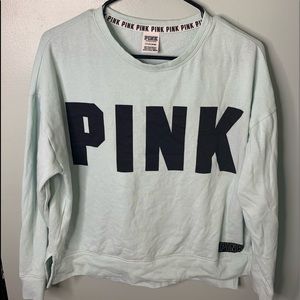 Pink crewneck, teal with gold